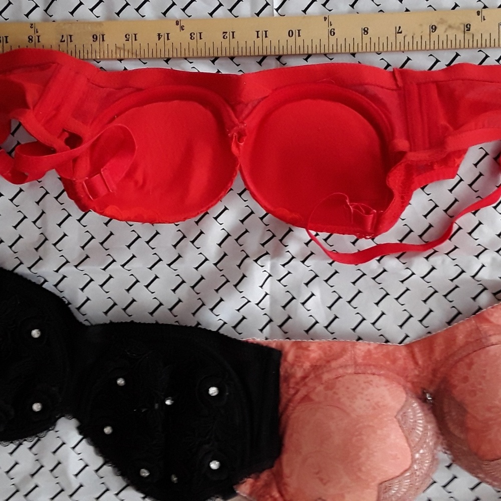 🪸 CORAL BRA SEXY BEAUTIFUL LACE & RHINESTONE  BRA SZ XXS w/PUSH UP - Picture 12 of 16